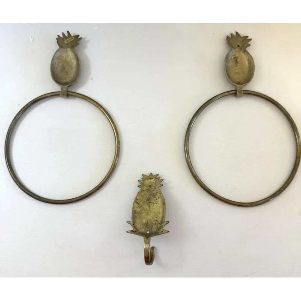 Brass Pineapple Towel Rings Wall Hook Tropical Bath Decor Set‎ Of 3 Taiwan